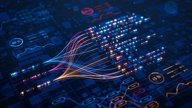 Fluxo de dados em rede de segurança digital e proteção de dados.